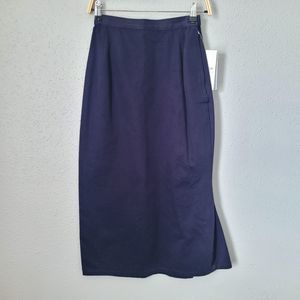 NWT Yohji Yamimoto Asymmetric Navy Blue Midi Pencil Skirt Size XS (1)